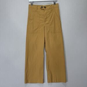 Maeve Anthro Collette Wide Leg Pants Womens 8 Mustard Linen Crop Patch Pocket